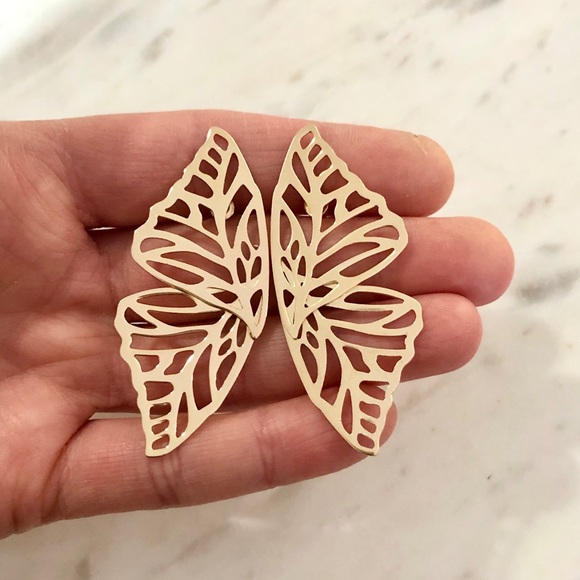 Gold Butterfly Wing Earrings - Picture 4 of 7